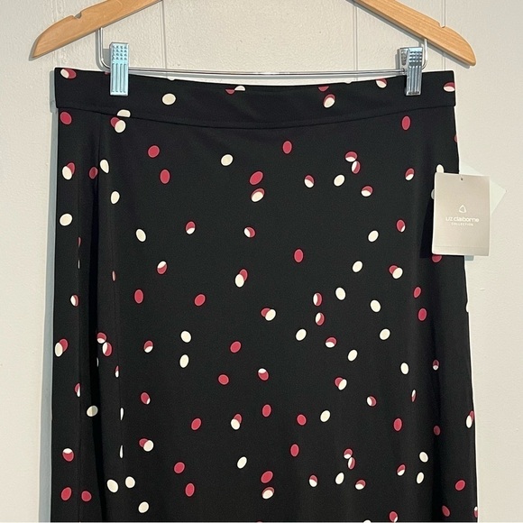 Liz Claiborne Maxi Skirt Black Easy Care Printed Confetti Polka Dots XL, NEW - Picture 2 of 12
